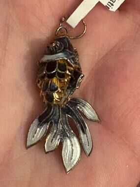 Vintage Articulating Enamel Fish Pendant Colorful Gold Tone Charm